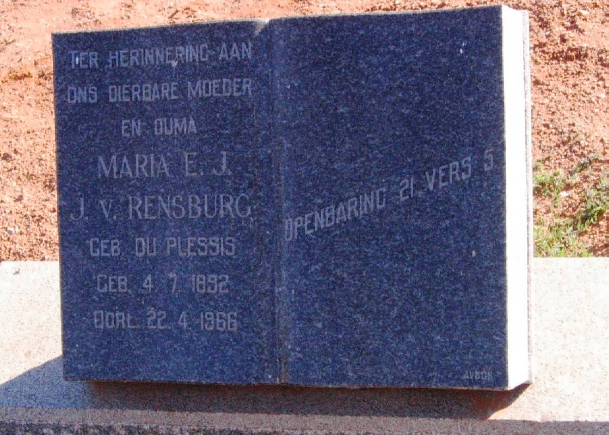 RENSBURG Maria E.J., v. nee DU PLESSIS 1892-1966