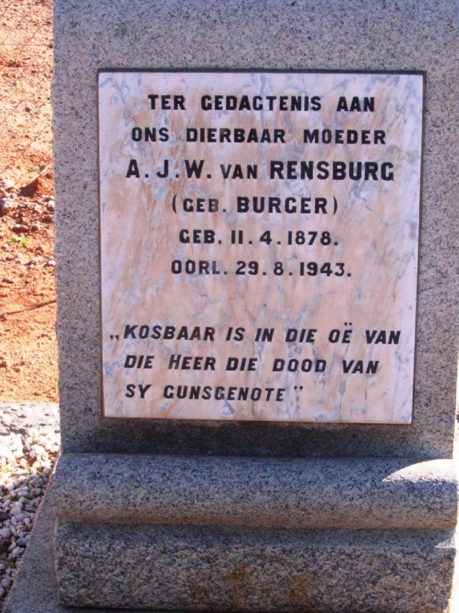 RENSBURG A.J.W., van nee BURGER 1878-1943