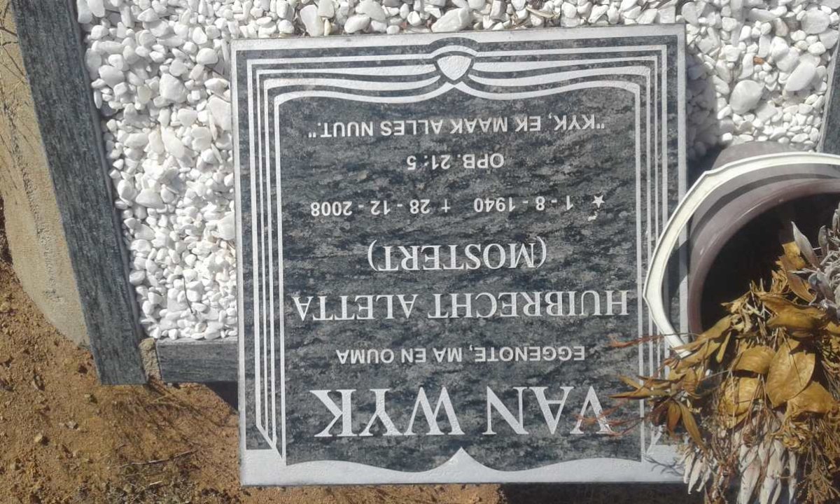 WYK Huibrecht Aletta, van nee MOSTERT 1940-2008