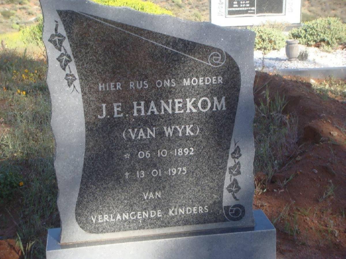 HANEKOM J.E. nee VAN WYK 1892-1975
