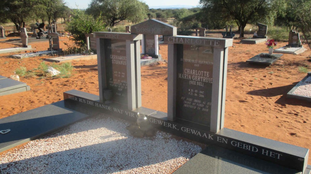 BOSHOFF Gerhardus Stefanus 1946-2007 &amp; Charlotte Maria Gertruida NEL 1947-2006