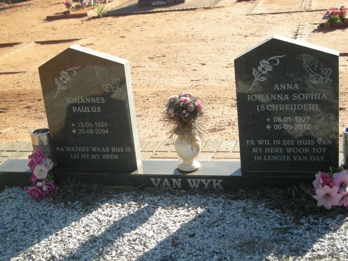 WYK Johannes Paulus, van 1929-2004 &amp; Anna Johanna Sophia SCHREUDER 1927-2012