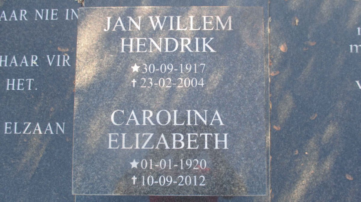 WATT Jan Willem Hendrik, van der 1917-2004 &amp; Carolina Elizabeth 1920-2012