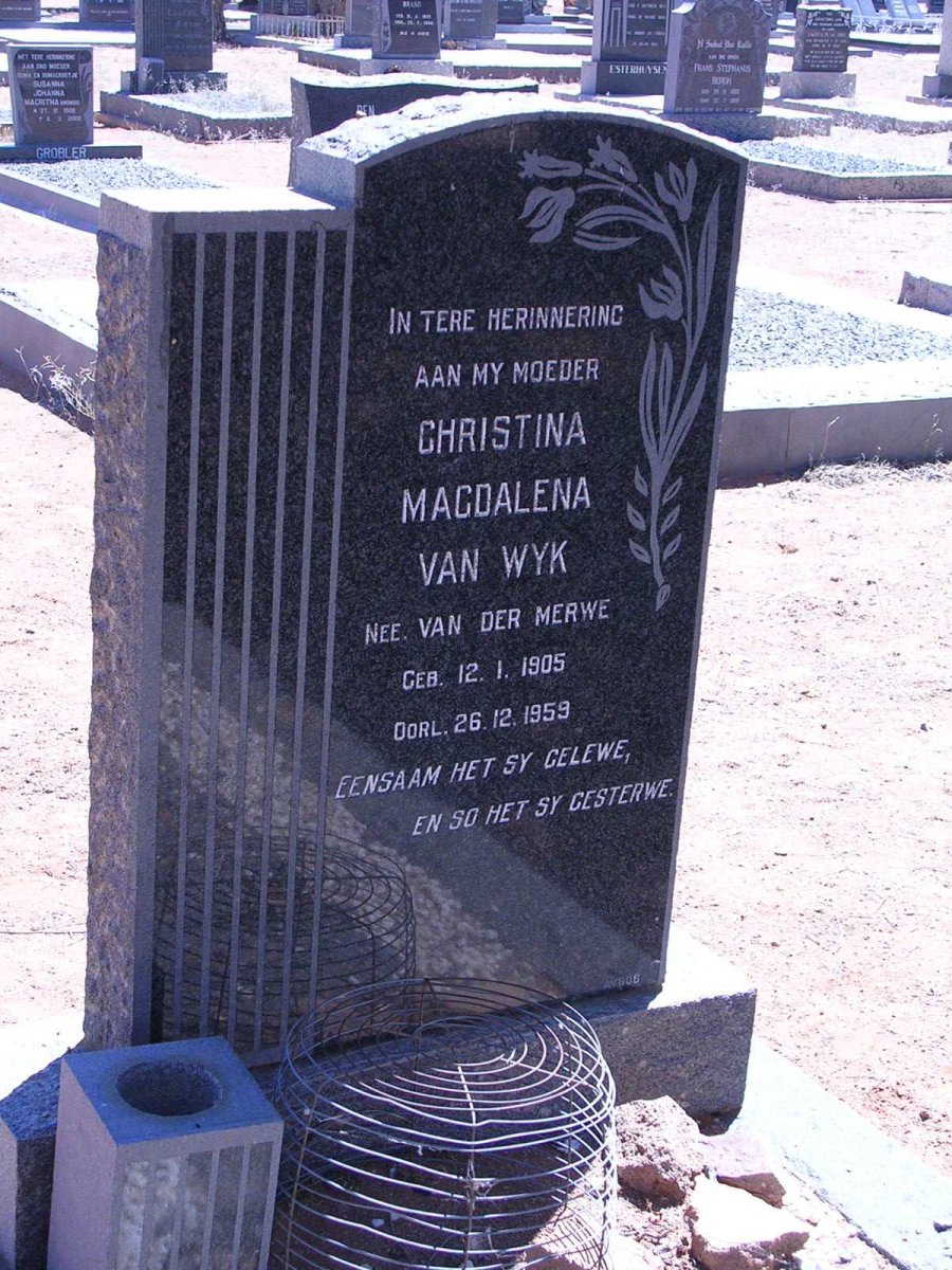 WYK Christina Magdalena, van nee VAN DER MERWE 1905-1959