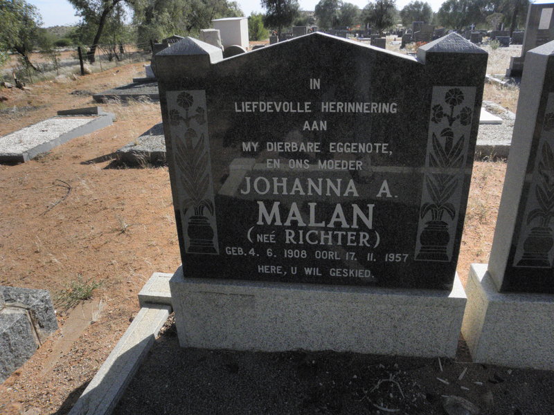 MALAN Johanna A. nee RICHTER 1908-1957