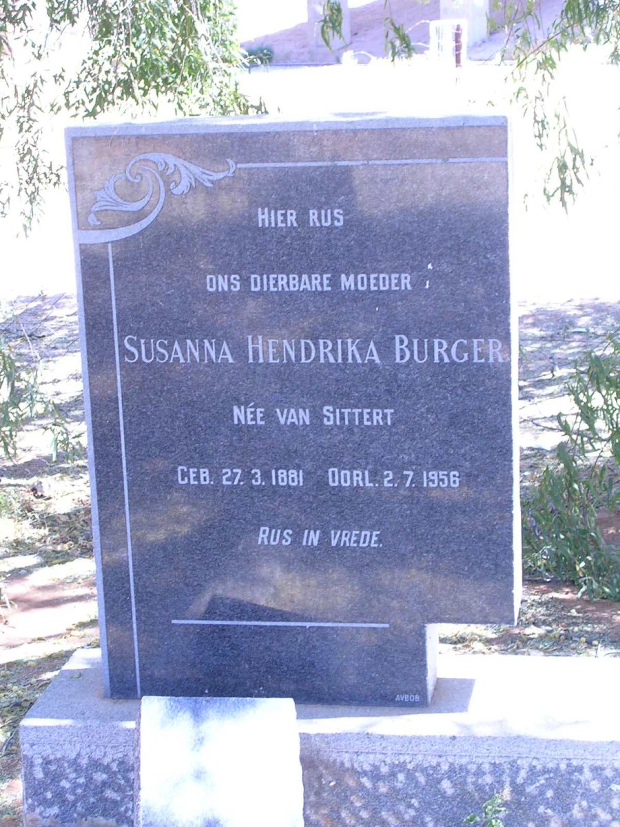 BURGER Susanna Hendrika geb. VAN SITTERT 1881-1956