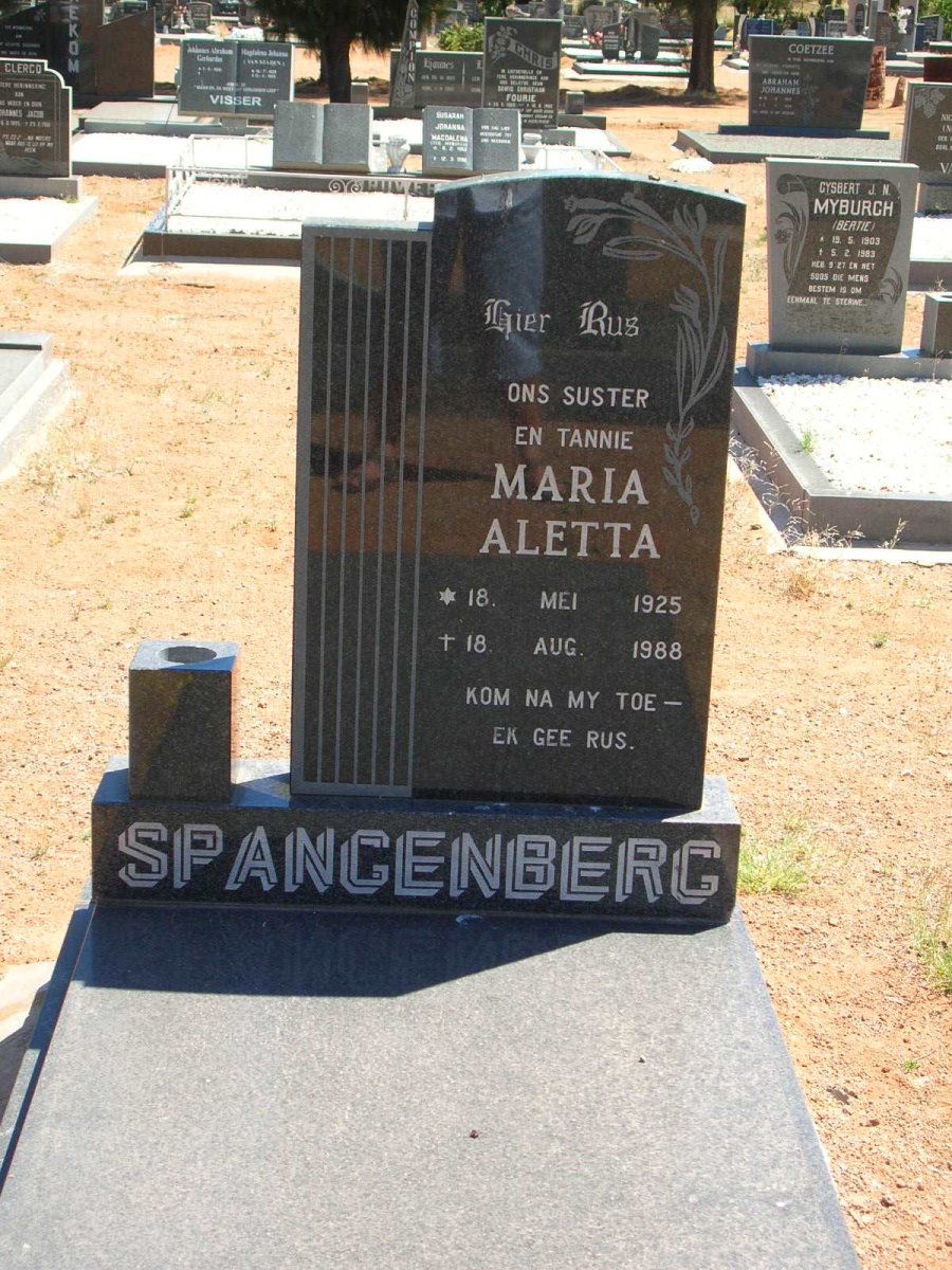 SPANGENBERG Maria Aletta 1925-1988