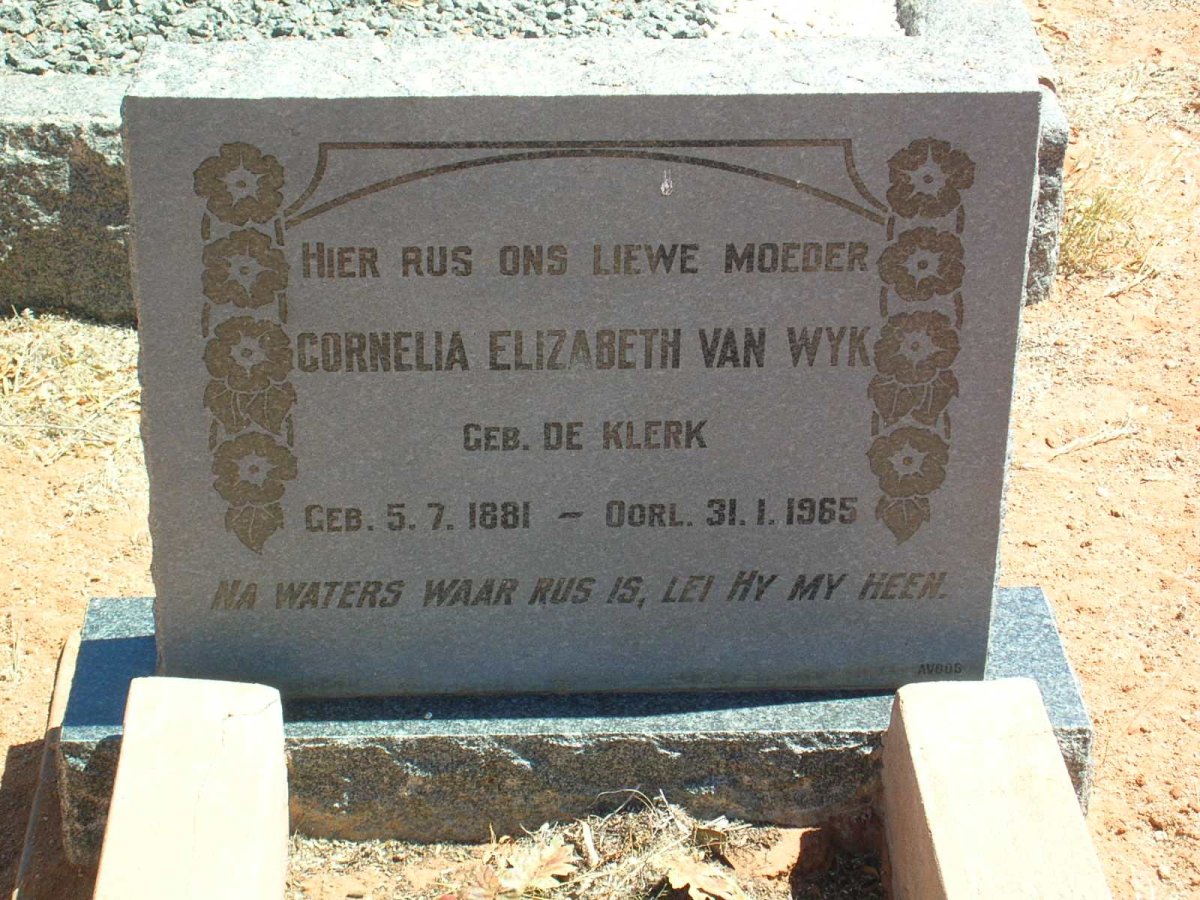 WYK Cornelia Elizabeth, van geb. DE KLERK 1881-1965