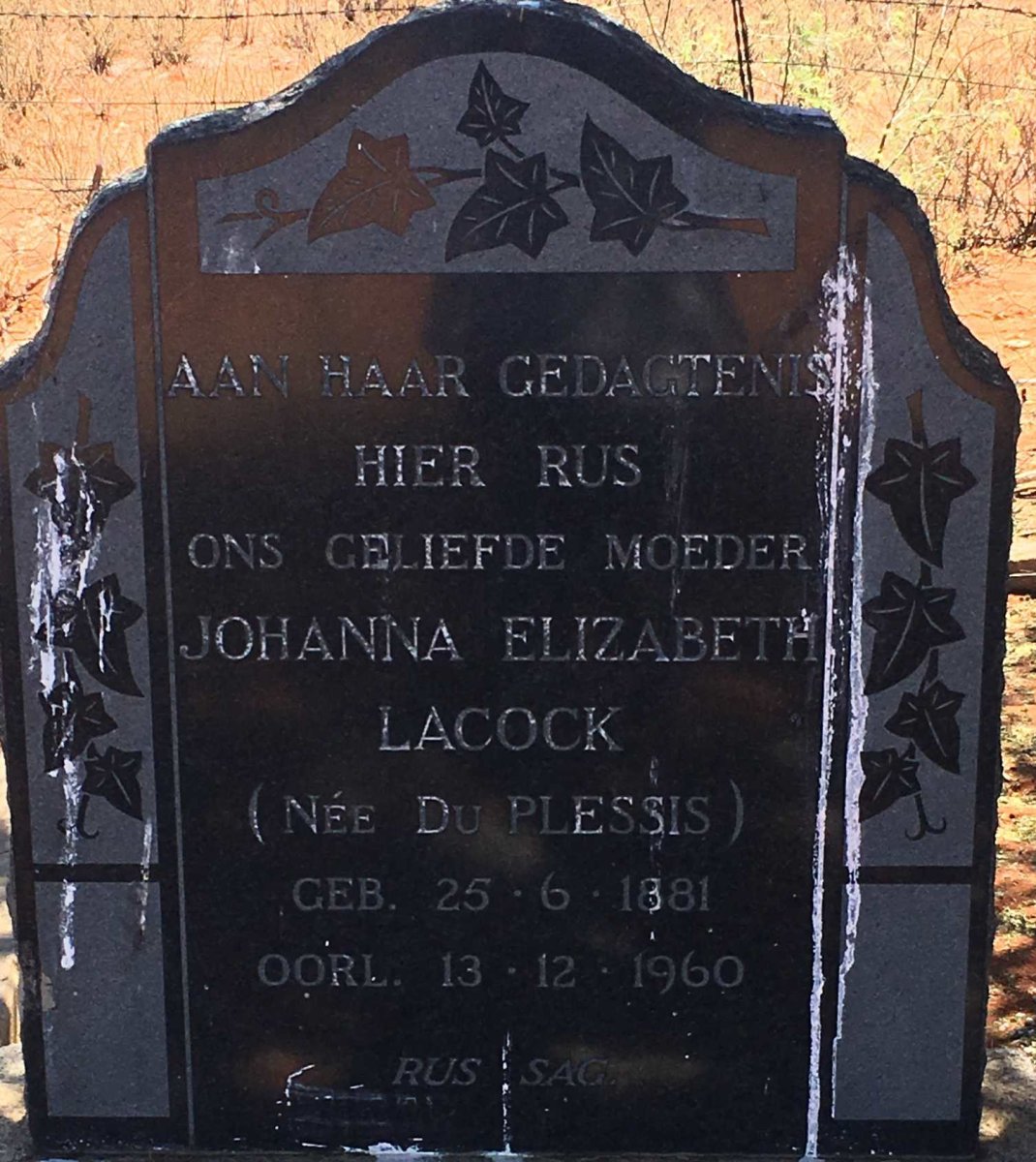 LACOCK Johanna Elizabeth nee DU PLESSIS 1881-1960