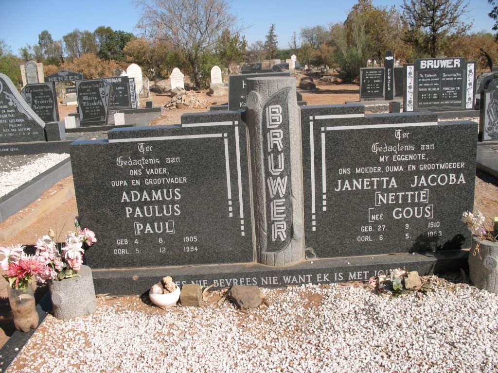 BRUWER Adamus Paulus 1905-1994 &amp; Janetta Jacoba GOUS 1910-1963