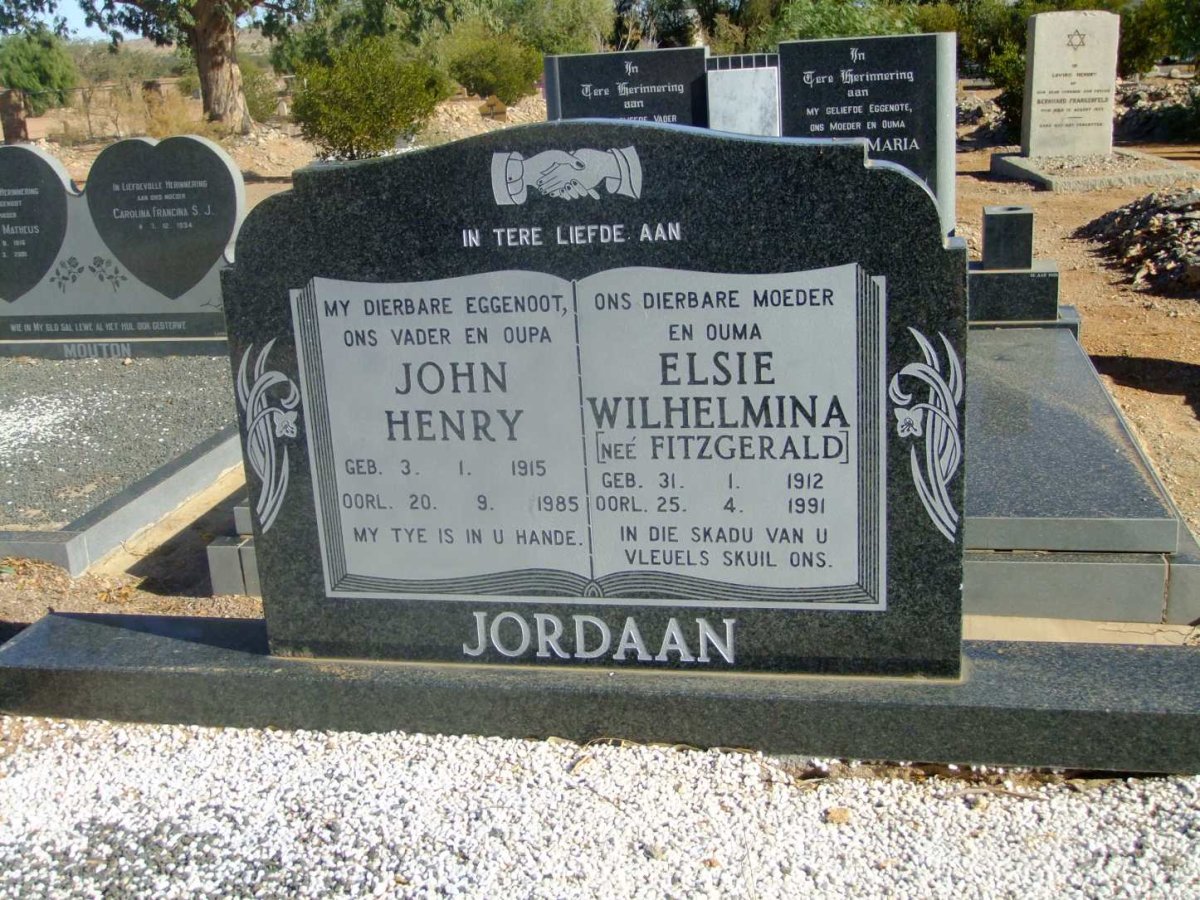 JORDAAN John Henry 1915-1985 &amp; Elsie Wilhelmina FITZGERALD 1912-1991