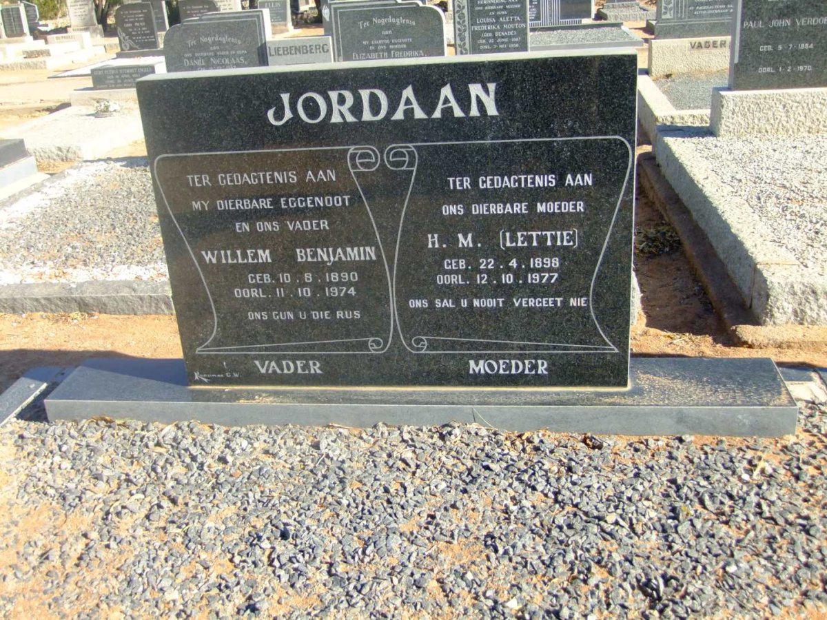 JORDAAN Willem Benjamin 1890-1974 &amp; H.M. 1898-1977