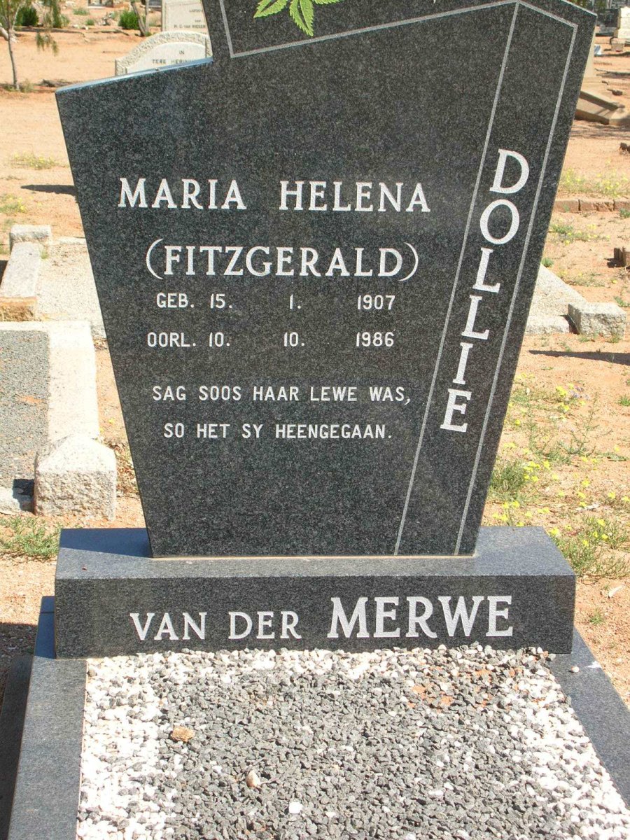 MERWE Maria Helena, van der geb. FITZGERALD 1907-1986