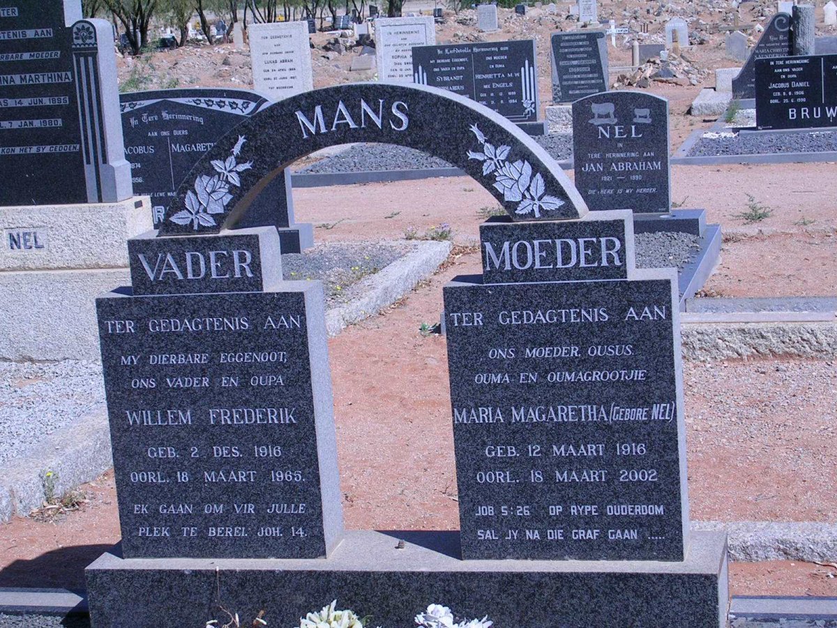 MANS Willem Frederik 1916-1965 &amp; Maria Magaretha NEL 1916-2002