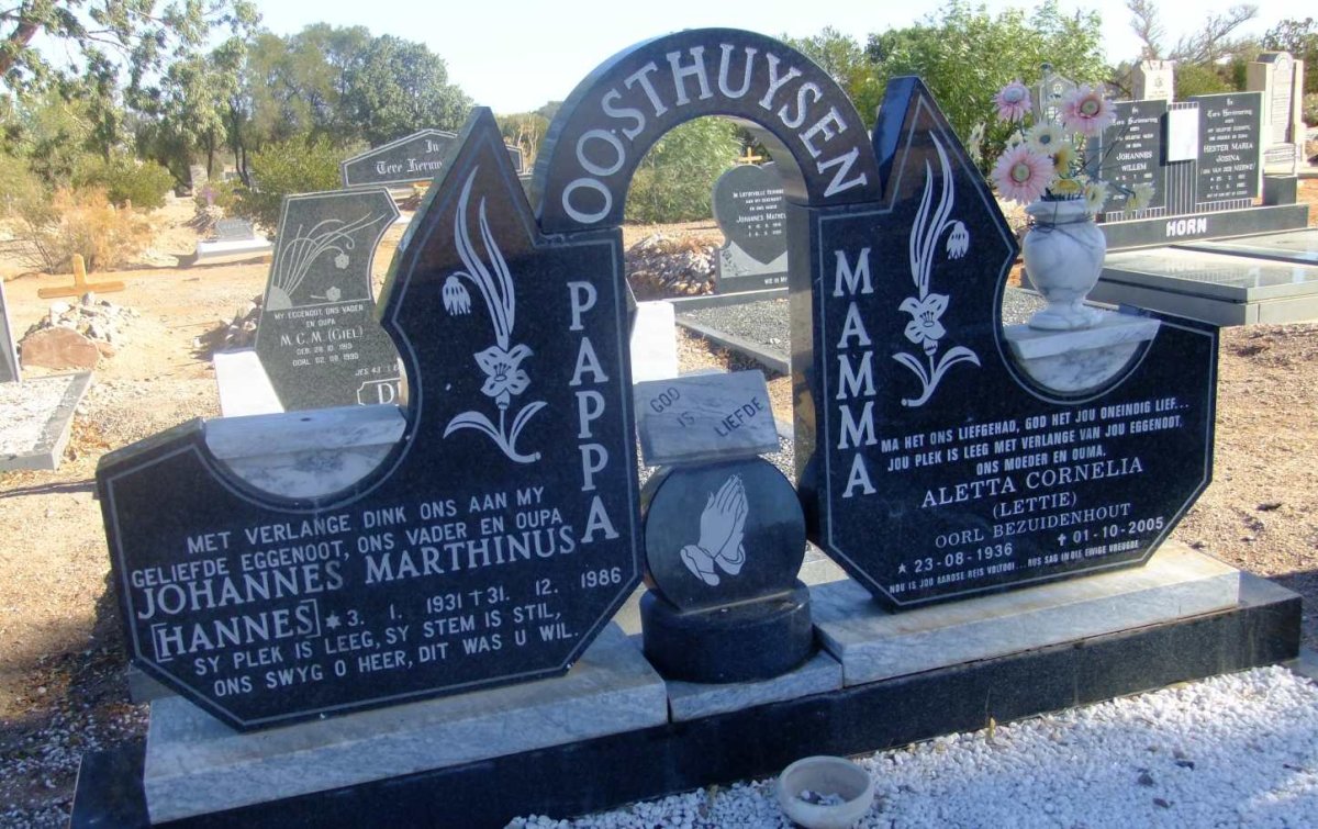OOSTHUYSEN Johannes Marthinus 1931-1986 &amp; Aletta Cornelia BEZUIDENHOUT 1936-2005