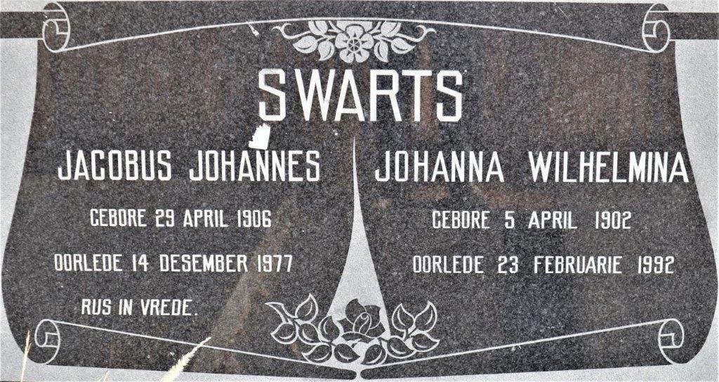 SWARTS Jacobus Johannes 1906-1977 &amp; Johanna Wilhelmina 1902-1992