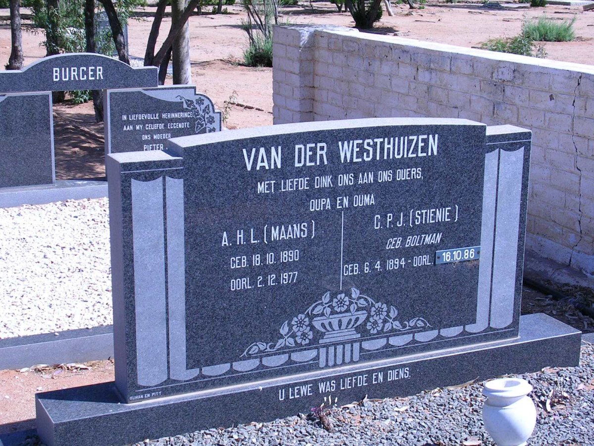 WESTHUIZEN A.H.L., van der 1890-1977 &amp; C.P.J. BOLTMAN 1894-1986