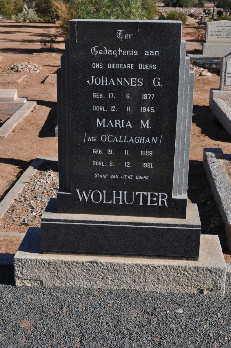 WOLHUTER Johannes G. 1877-1945 &amp; Maria M. O'CALLAGHAN 1889-1981