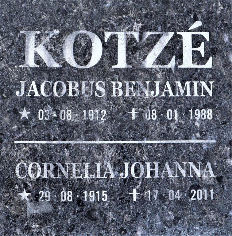 KOTZE Jacobus Benjamin 1912-1988 &amp; Cornelia Johanna 1915-2011