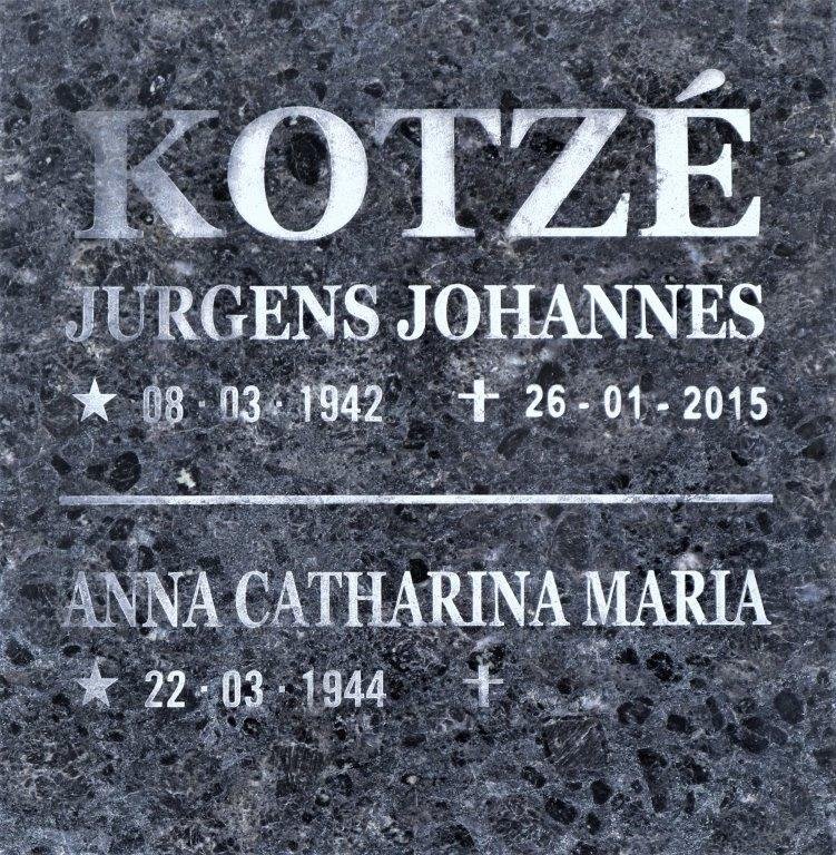 KOTZE Jurgens Johannes 1942-2015 &amp; Anna Catharina Maria 1944-  