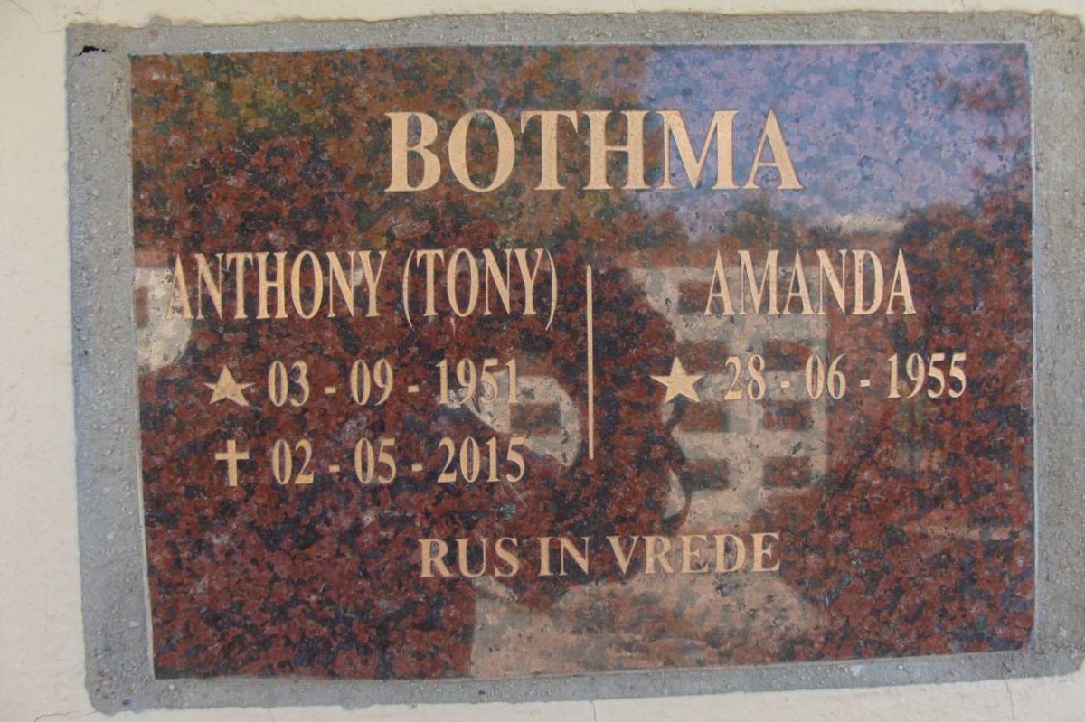 BOTHMA Anthony 1951-2015 &amp; Amanda 1955-