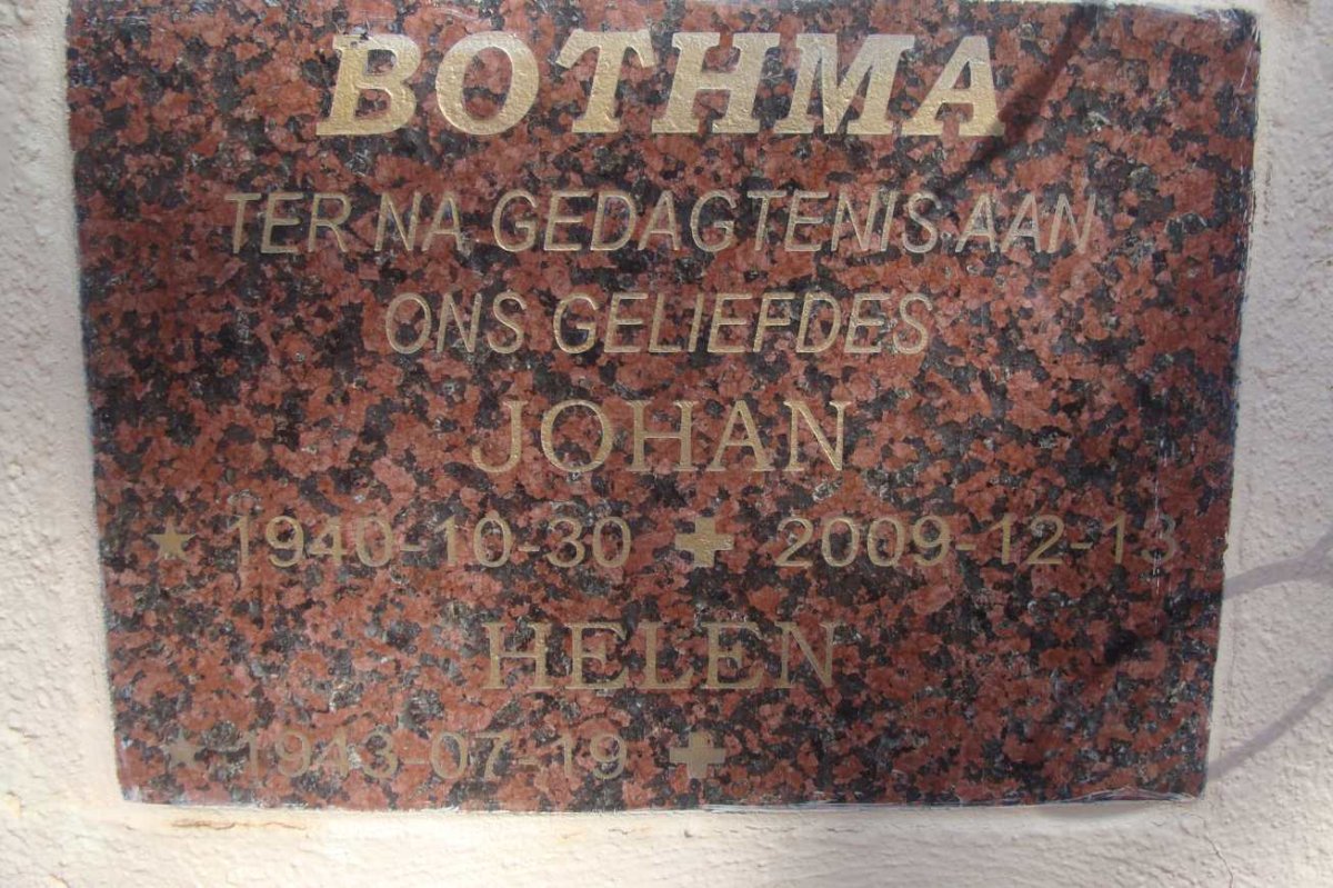BOTHMA Johan 1940-2009 &amp; Helen 1943-