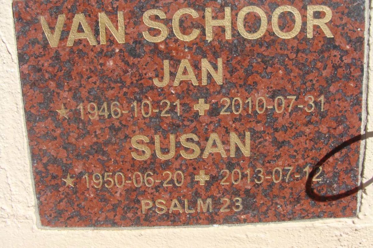 SCHOOR Jan, van 1946-2010 &amp; Susan 1950-2013