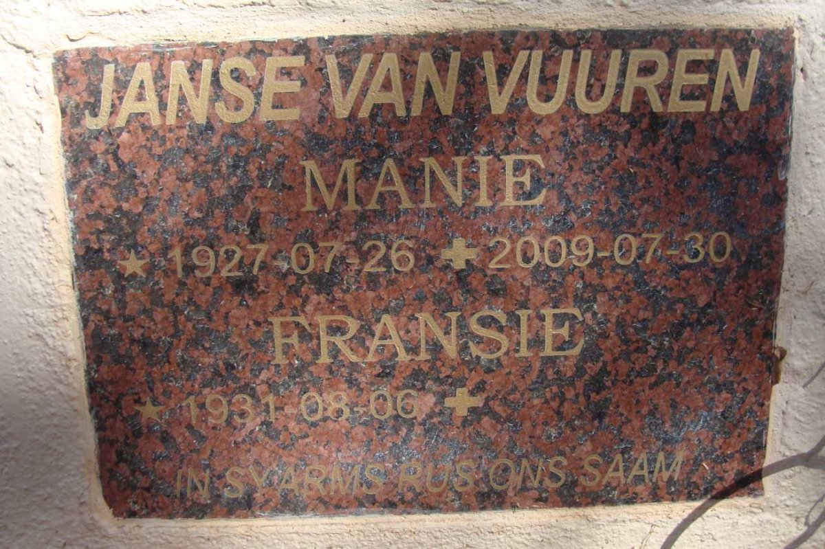 VUUREN Manie, Janse van 1927-2009 &amp; Fransie 1931-