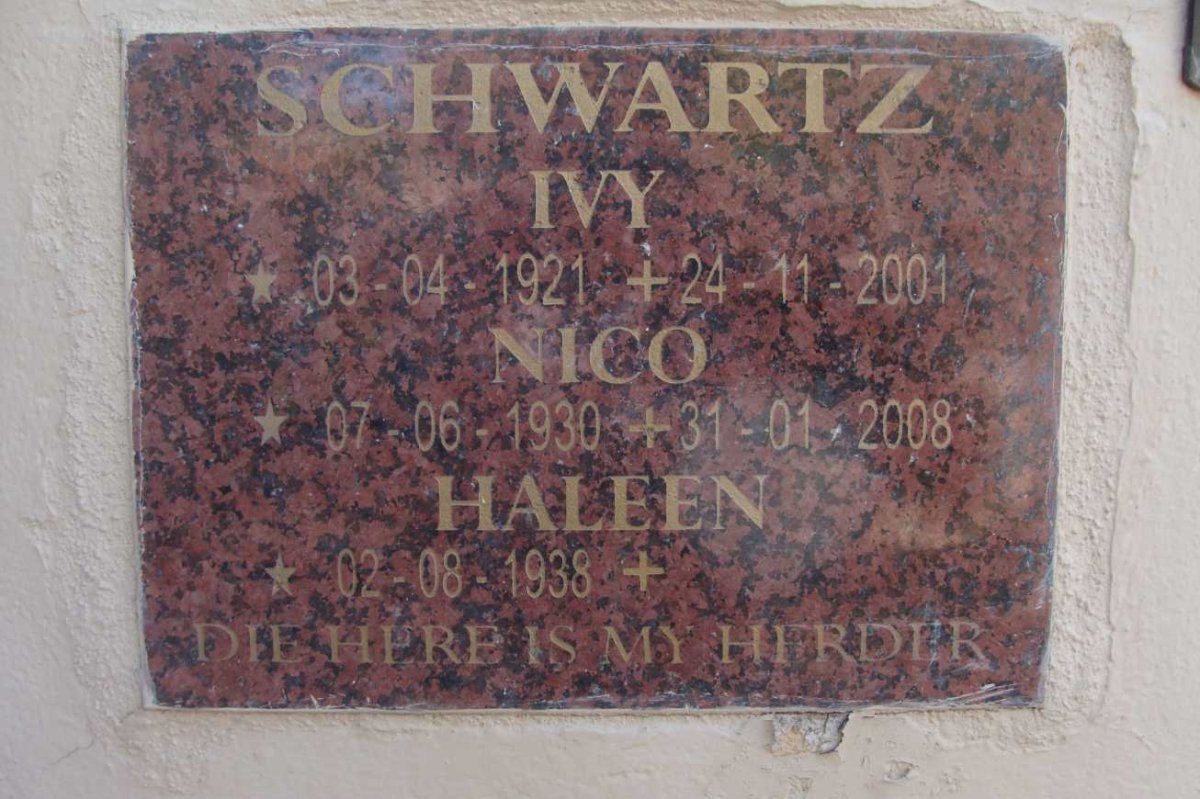 SCHWARTZ Ivy 1921-2001 :: SCHWARTZ Nico 1930-2008 :: SCHWARTZ Haleen 1938-