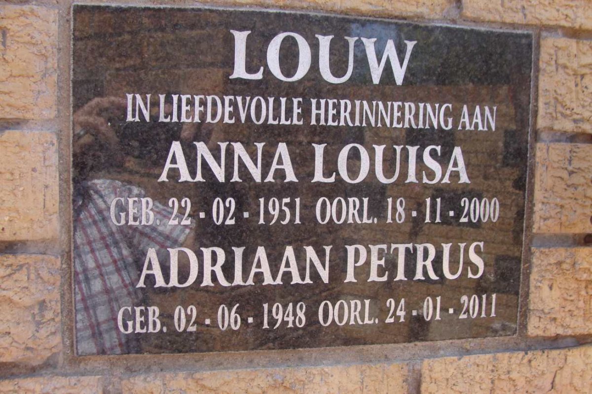 LOUW Adriaan Petrus 1948-2011 &amp; Anna Louisa 1951-2000