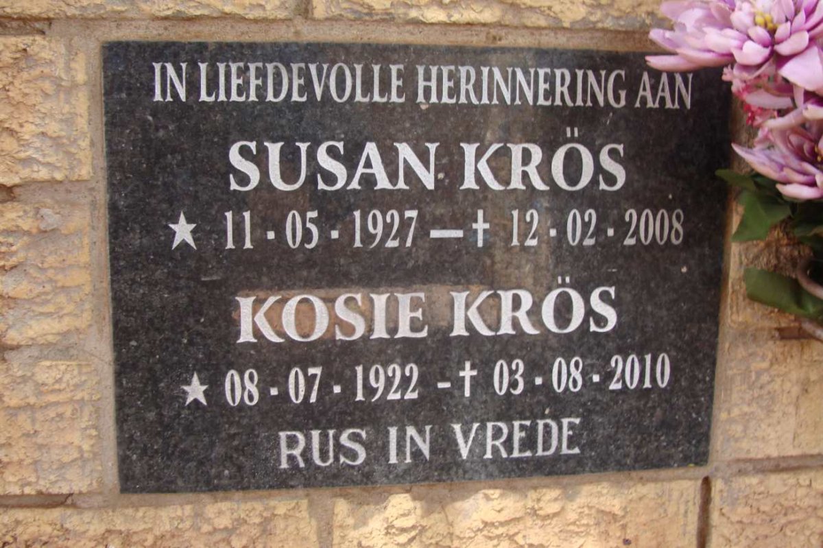 KROS Kosie 1922-2010 &amp; Susan 1927-2008