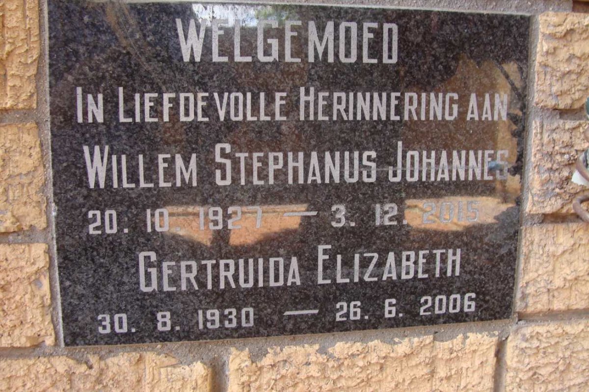 WELGEMOED Willem Stephanus Johannes 1927-2015 &amp; Gertruida Elizabeth 1930-2006