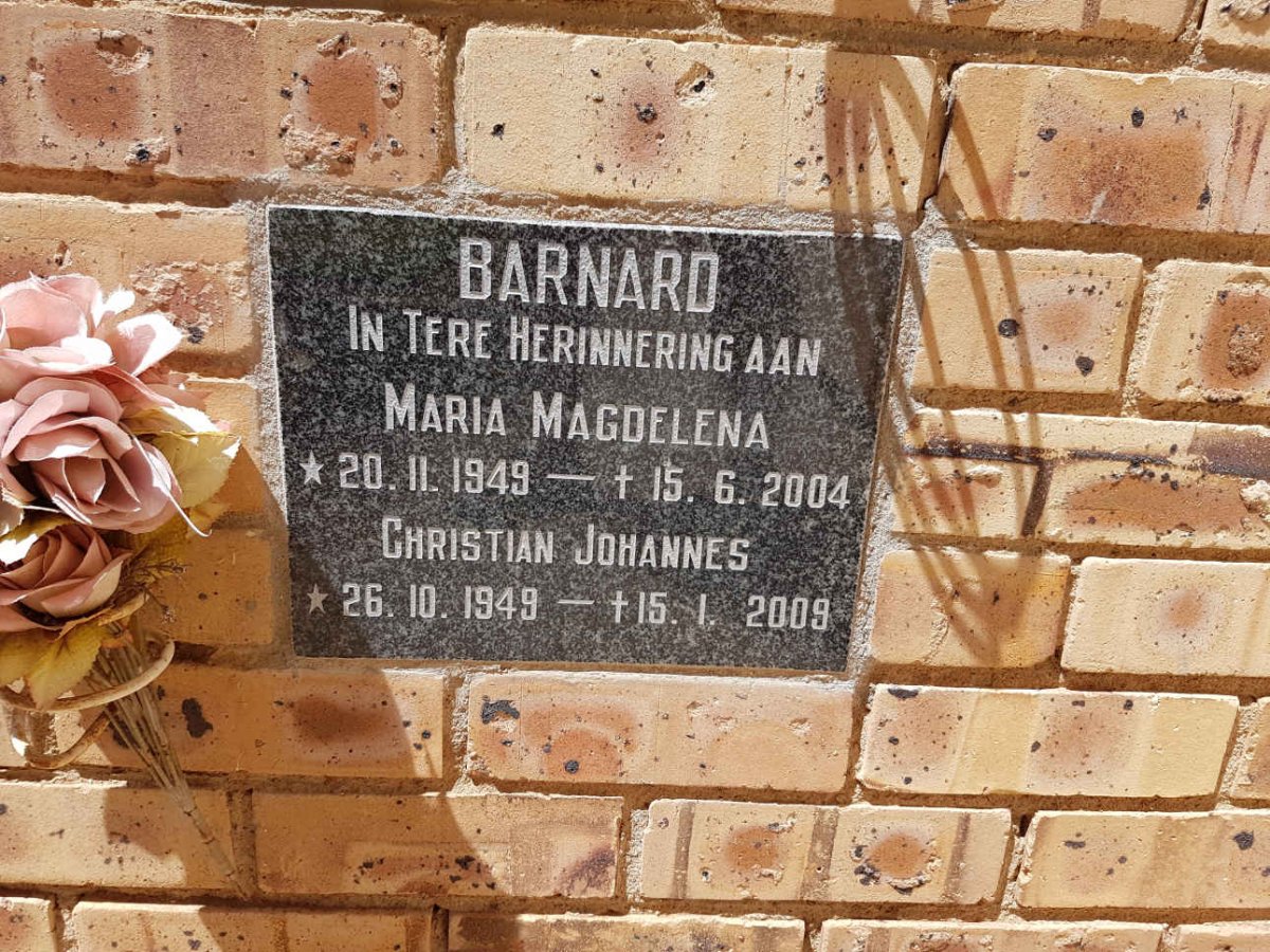 BARNARD Christian Johannes 1949-2009 &amp; Maria Magdelena 1949-2004