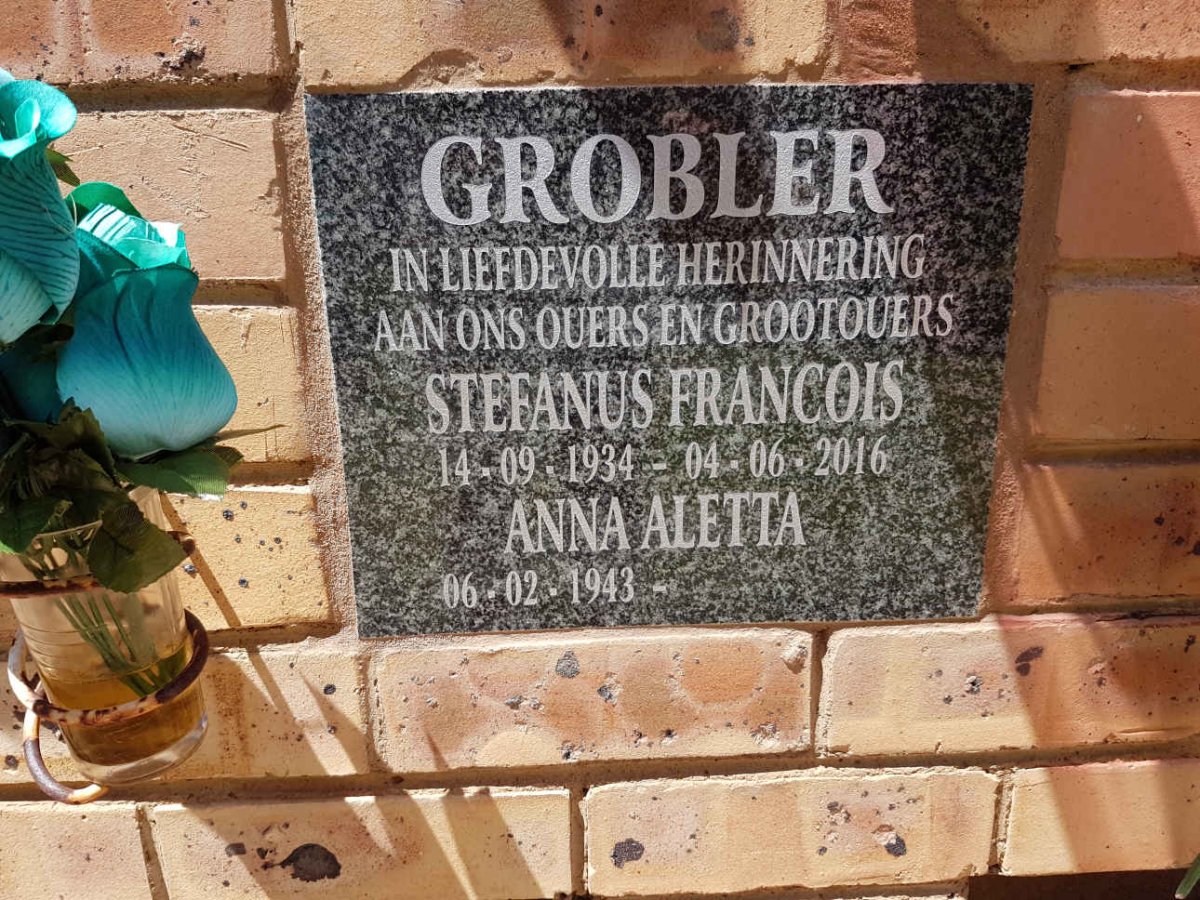 GROBLER Stefanus Francois 1934-2016 &amp; Anna Aletta 1943-