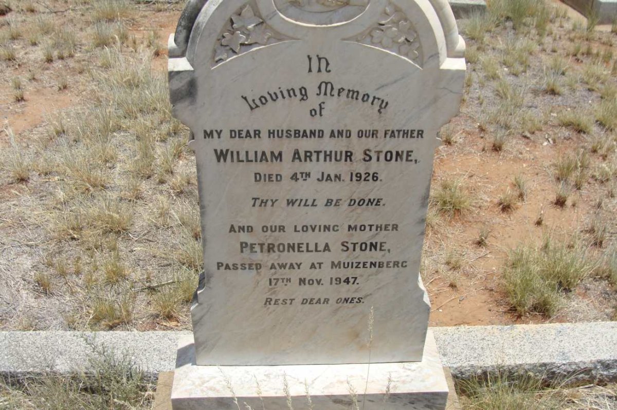 STONE William Arthur -1926 &amp; Petronella -1947