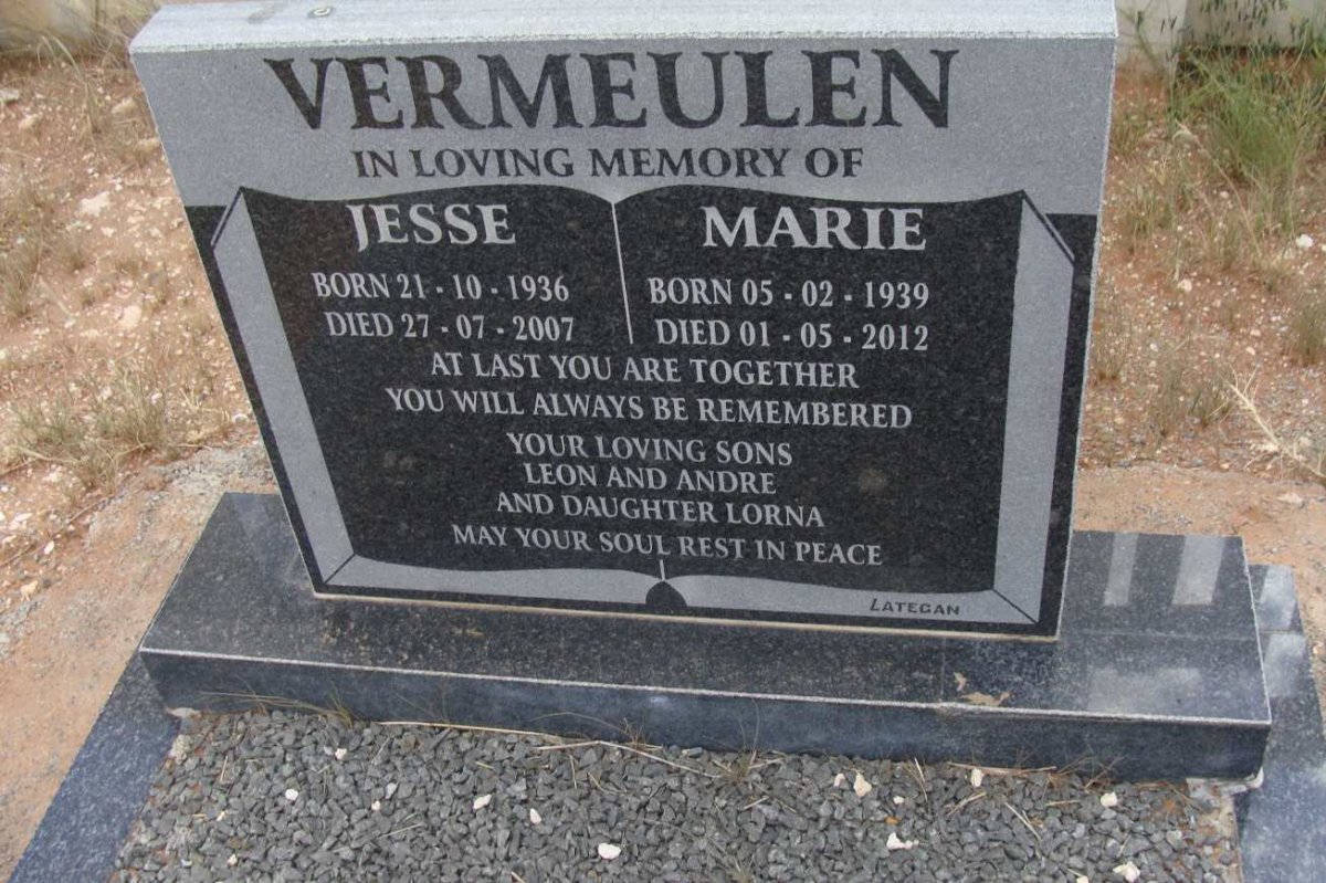 VERMEULEN Jesse 1936-2007 &amp; Marie 1939-2012