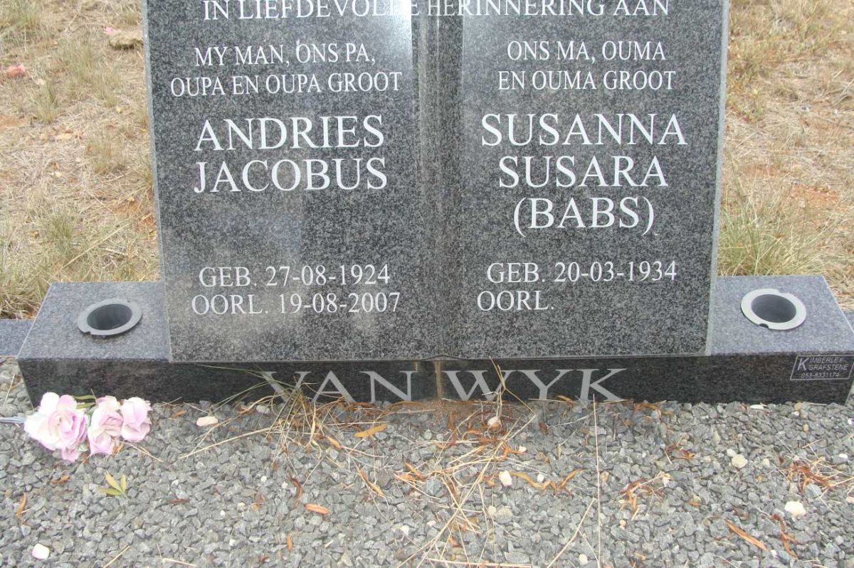 WYK Andries Jacobus, van 1924-2007 &amp; Susanna Susara 1934-