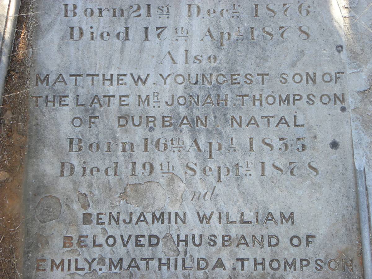 THOMPSON Benjamin William 1818-1878 :: THOMPSON Ernest Reynold 1876-1878 :: THOMPSON Matthew 1835-1878