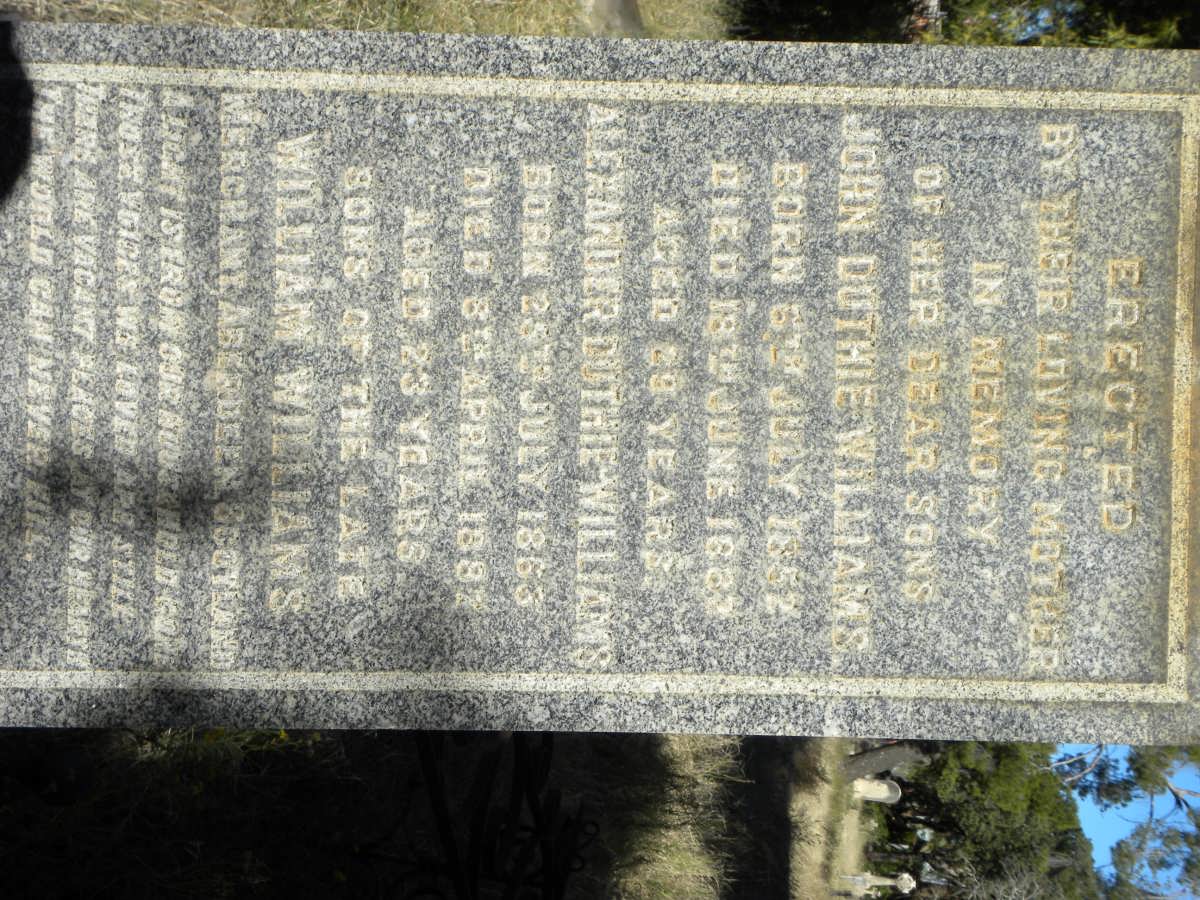 WILLIAMS John Duthie 1852-1882 :: WILLIAMS Alexander Duthie 1863-1884