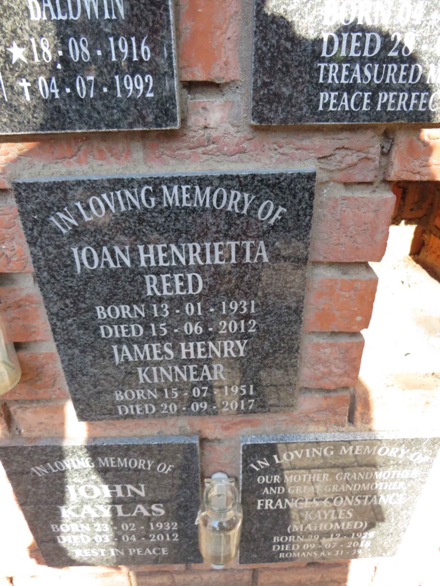REED Joan Henrietta 1931-2012 : : KINNEAR James Henry 1951-2017