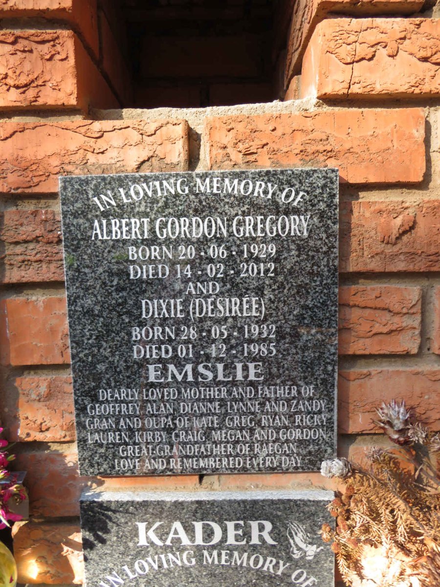 EMSLIE Albert Gordon Gregory 1929-2012 & Desiree 1932-1985