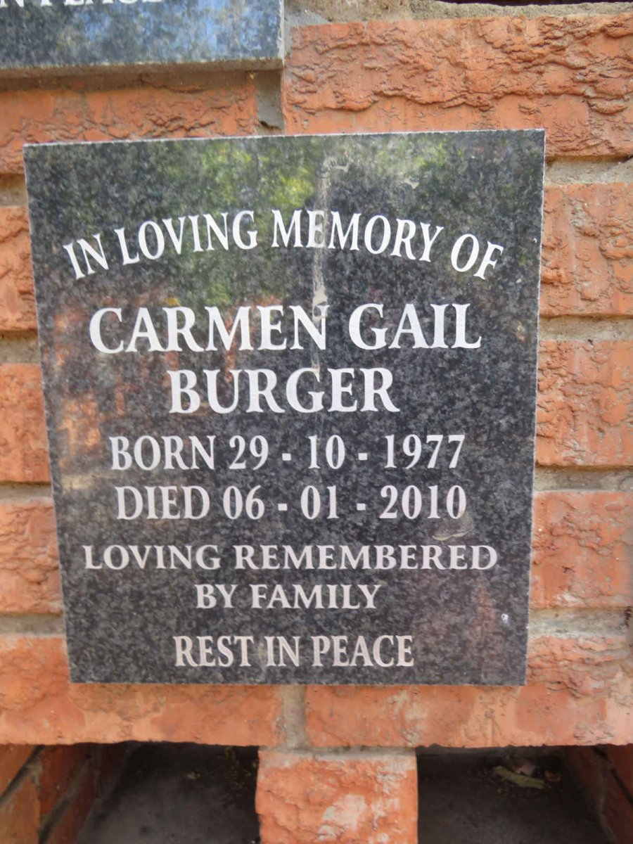 BURGER Carmen Gail 1977-2010