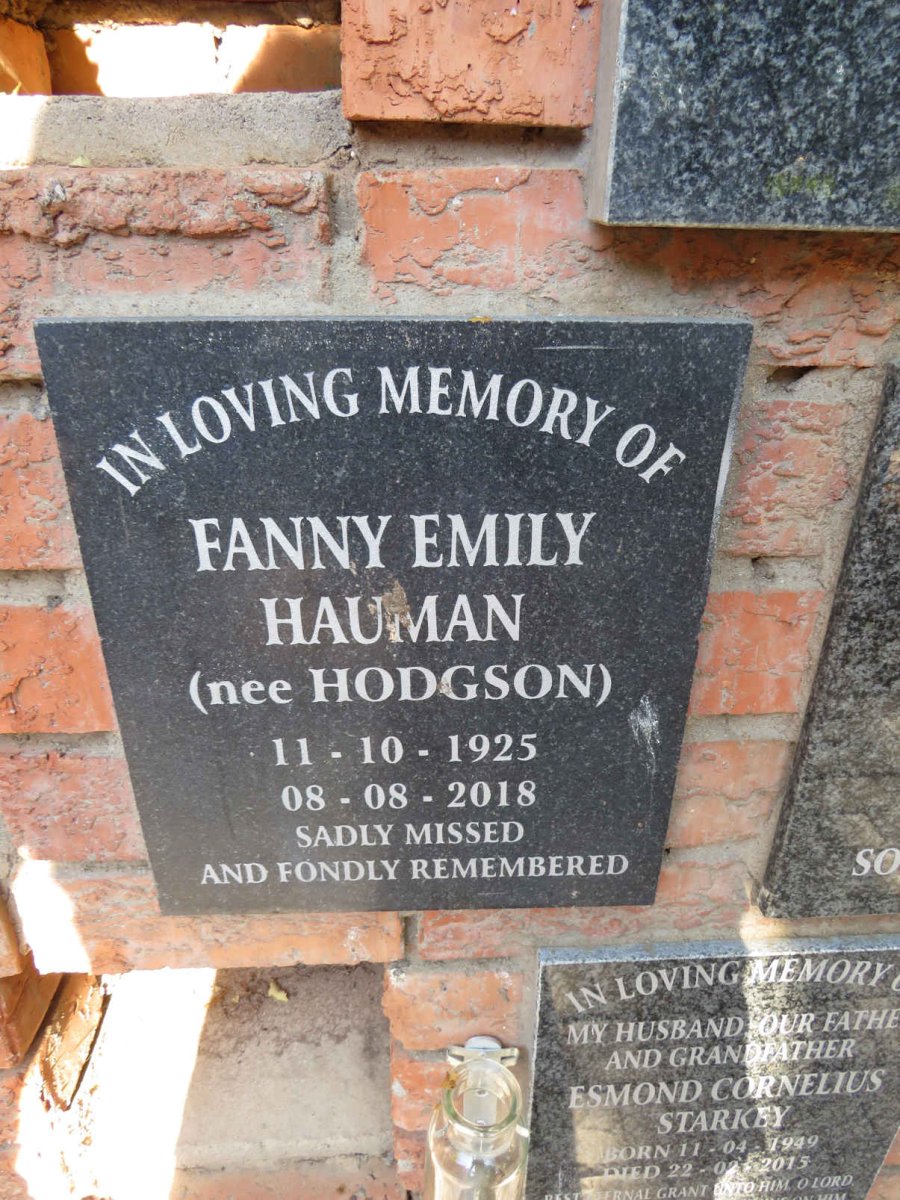 HAUMAN Fanny Emily nee HODGSON 1925-2018