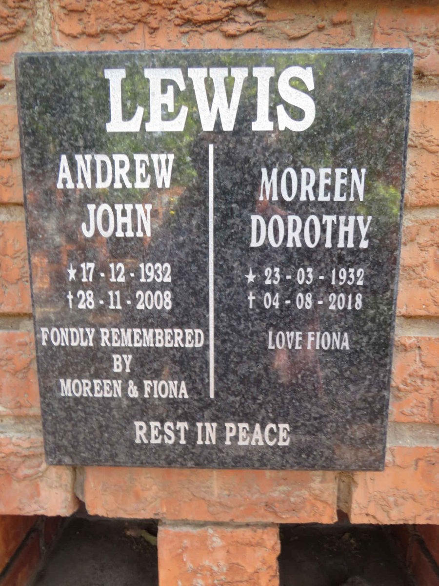 LEWIS Andrew John 1932-2008 & Moreen Dorothy 1932-2018
