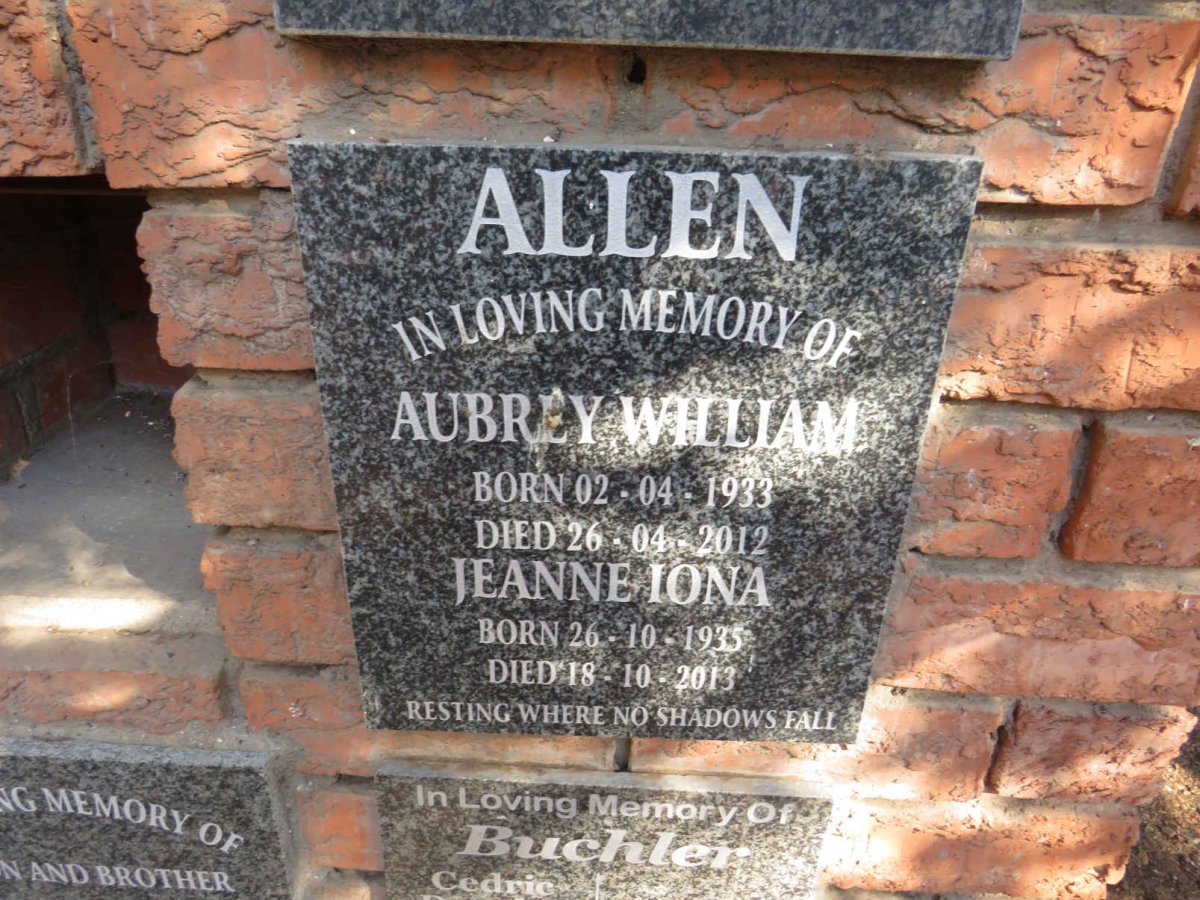 ALLEN Aubrey William 1933-2012 & Jeanne Iona 1935-2013