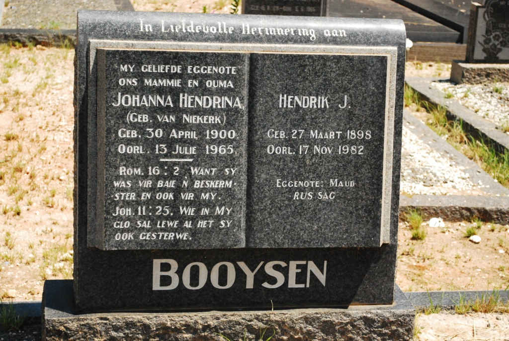 BOOYSEN Hendrik J. 1898-1982 &amp; Johanna Hendrina VAN NIEKERK 1900-1965