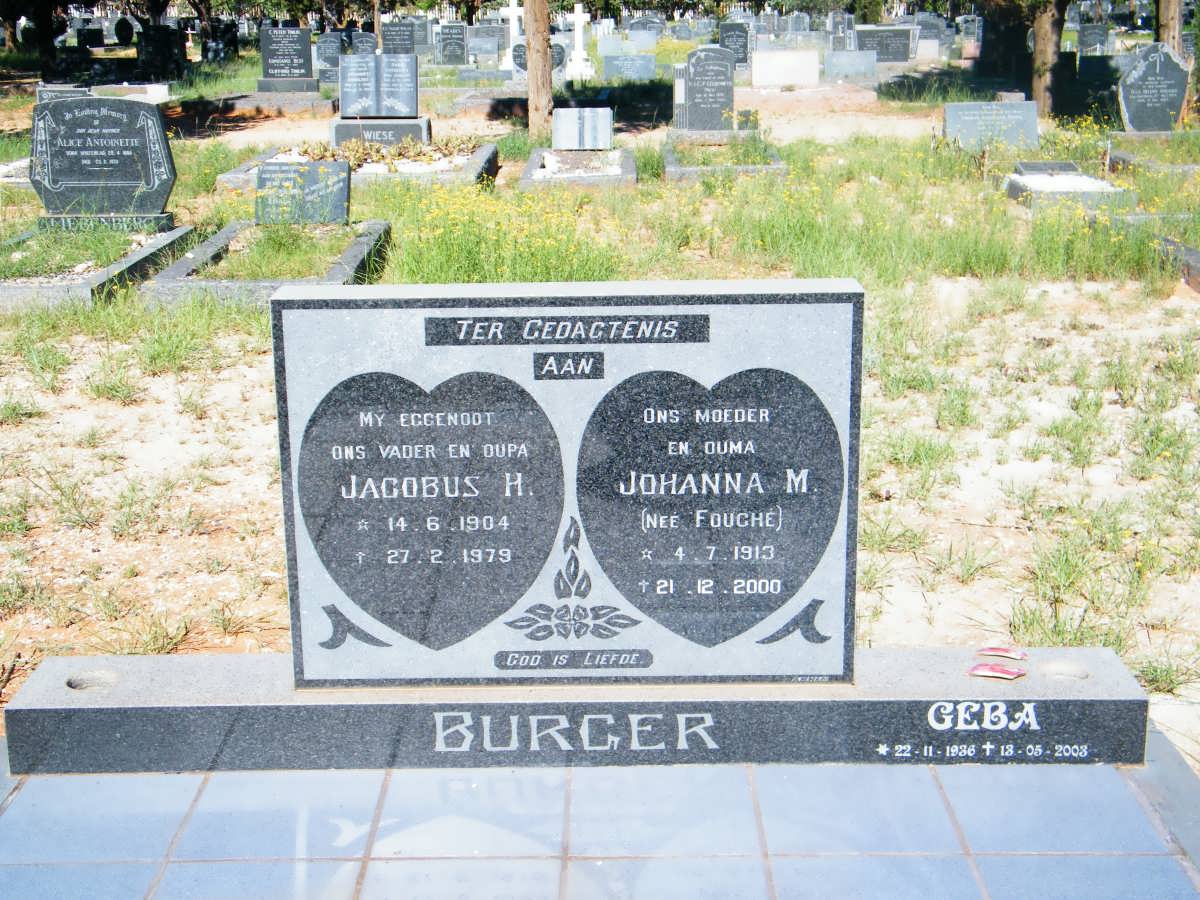 BURGER Jacobus H. 1904-1979 &amp; Johanna M. FOUCHE 1913-2000