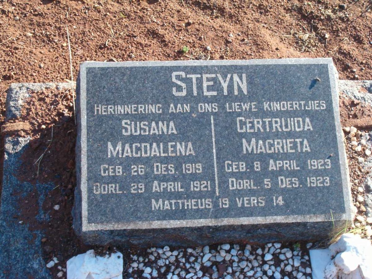 STEYN Susana Magdalena 1919-1921 :: STEYN Gertruida Magrieta 1923-1923