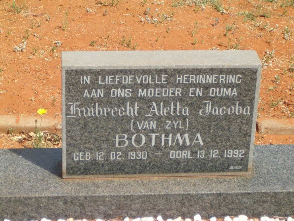 BOTHMA Huibrecht Aletta Jacoba nee VAN ZYL 1930-1992
