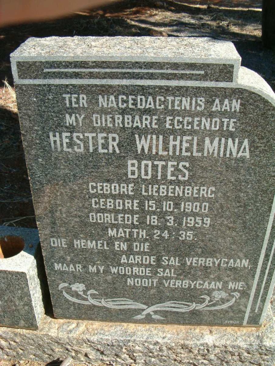 BOTES Hester Wilhelmina nee LIEBENBERG 1900-1959